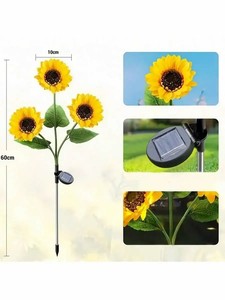Luces LED Solares de Simulación de Girasol de <span class=keywords><strong>3</strong></span> Cabezas, Luces Nocturnas para Jardín, Césped, Lámpara Decorativa de Paisaje, Luz de Flor de Navidad - Product Image 2