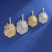 Perhiasan Hip Hop Lion Head Crown Lion 3D dari Kuningan Berlapis Emas dengan Moissanite VVS D dan Rhodium, Harga Terjangkau