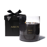 Bougie parfumée en cire de soja AIKUN, grande, noire, en verre, pour hôtel et spa, avec logo personnalisé, coffret cadeau, commande en gros, longue durée de combustion, arôme