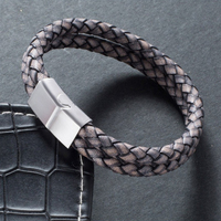 Bracelet en cuir de Python Double couche en acier inoxydable pour hommes, nouveaux Designs de bijoux faits à la main de luxe