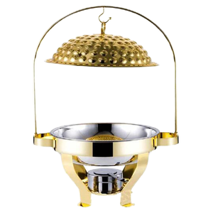 Equipo de Catering Redondo, Platos Calentadores de Latón Dorado, Calentador de Alimentos de Lujo, Plato Calentador Pequeño con Tapa de Domo Colgante - Product Image 1