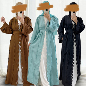 Kimono Diamant Cristal Décoration Manches Longues Femmes Musulmanes Vêtements Islamiques Dubaï Ouvert Devant Crêpe <span class=keywords><strong>Abaya</strong></span> Avec Poches - Product Image 4