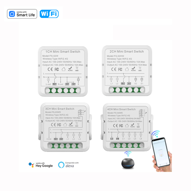 Tuya Smart Life 240V PC Material Smart Switch Module 10A 16A Timer Circuit Breaker with Google Home Alexa Voice Remote Control