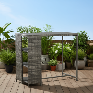 Gray Poly Rattan <b>Bar</b> <b>Table</b> 47.2x23.6x43.3 In With Storage Rack Rectangular Modern Design - Product Image 2