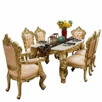 Ensemble de table à manger mobile de style européen en marbre naturel, mobilier pour la maison et les restaurants, comprenant une table et six chaises