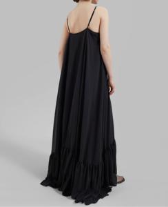 <span class=keywords><strong>Vestito</strong></span> da donna <span class=keywords><strong>nero</strong></span> ampio abito di <span class=keywords><strong>lino</strong></span> drappeggiato lungo lungo lungo lungo Slip-on con scollatura quadrata Maxi abito di <span class=keywords><strong>lino</strong></span> senza maniche - Product Image 3