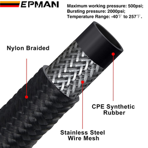 EPMAN 4AN Conduite de carburant AN4 en acier inoxydable tressé, tuyau d'huile en nylon CPE noir avec raccords d'extrémité de tuyau droits à 90 degrés - Product Image 3