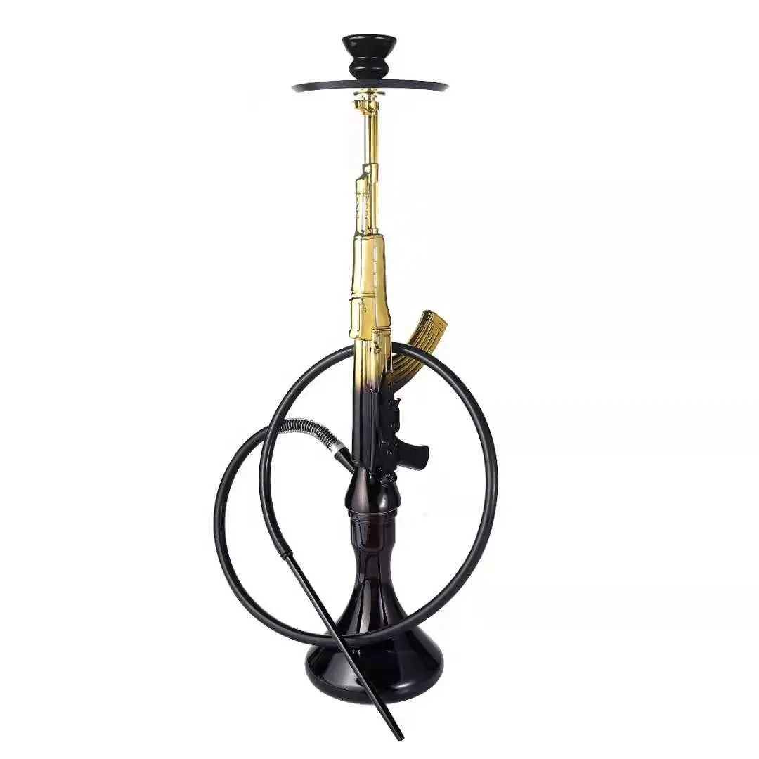 2023 핫 세일 Sheesha Shisha 골드 블랙 총 유형 모양 hooka shisha 물 흡연 파이프 Ak47 물 담뱃대