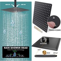 Système de robinetterie de douche de luxe pour hôtel en laiton noir de 16 pouces avec commande thermostatique, barre coulissante, pomme de douche carrée effet pluie/cascades