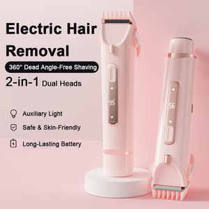 ماكينة إزالة الشعر الكهربائية المحمولة 2 في 1 للرجال والنساء، ماكينة حلاقة وتشذيب شعر الجسم برأس مزدوج دوار للمناطق الحساسة والبيكيني والوجه والساقين والذراعين - Product Image 6