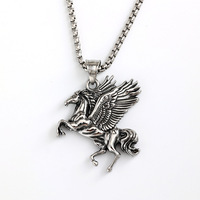 Collier pour homme en acier inoxydable, style gothique vintage, avec pendentif Pégase à double aile, inspiré de la mythologie grecque, cheval volant, vente en gros