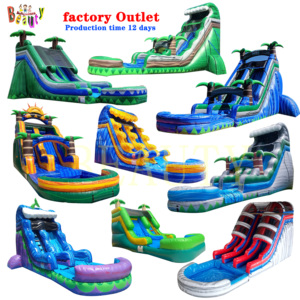 Tobogán de agua inflable gigante para adultos al aire libre de PVC comercial de 18 OZ con piscina desmontable y soplador para fiesta de niños en el patio trasero