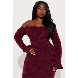 Nouvelle arrivée, style personnalisé, pull à manches longues, épaules dénudées, robe décontractée pour femmes, chaude pour l'hiver - Product Image 1