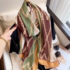 Bufandas de algodón suave y cálido para mujer, Hijab de diseño de marca de lujo, con patrón de cadena, venta al por mayor, nuevo estilo de invierno