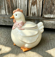 Ensemble de cuisine vintage en céramique avec motif de poulet à ruban rose 3D, accessoire de Noël, pot à bonbons et à biscuits avec couvercle