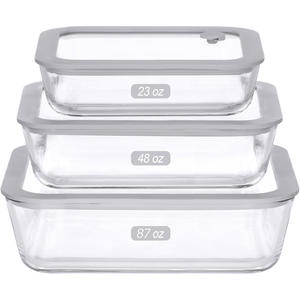 Lot de 4 récipients alimentaires en verre micro-ondables avec couvercles pour la cuisine et le camping, compatibles lave-vaisselle, écologiques, design imprimé - Product Image 1