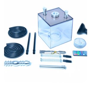 2 Hose Mias Hookah <b>Cube</b> Mini Hookah Set Lacquer Portable Acrylic Double Pipe with LED <b>Light</b> (Black and Dark Grey) - Product Image 5