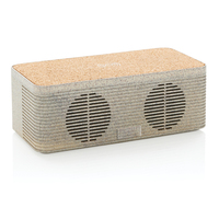 Haut-parleur multifonctionnel 2-en-1 écologique avec chargeur sans fil en paille de blé et liège, enceinte sans fil, cadeau d'entreprise
