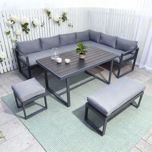 Ensemble de canapés de jardin en forme de L avec table et bancs, couleur personnalisée, structure métallique, pour patio, jardin, résistant aux intempéries, décontracté - Product Image 2