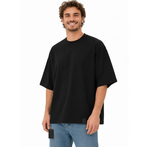 Camiseta Unisex Negra de Cuello Redondo, Corte Regular, Manga Corta, Color Sólido, Jersey de Algodón, Ropa Casual para Todas las Temporadas, Transpirable, Estilo Holgado - Product Image 5