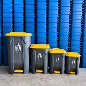 Gray Trash <b>Bin</b> With Yellow Lid Foot Operated Rectangular <b>Large</b> Capacity Indoor Outdoor <b>Kitchen</b> Home Use - Product Image 1
