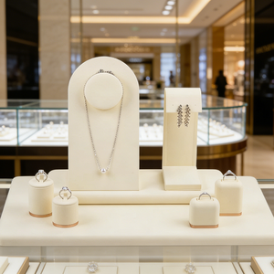 Wholesale White/Customized PU Leather Luxury OEM Customized Jewellery Cabinet Display Necklace <b>Earring</b> Bracelet - Product Image 4