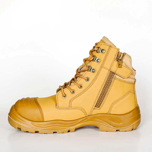 DSF614 Leather Work <b>Boots</b> Tan Color Durable Outdoor All Seasons Men Safety <b>Boot</b> with <b>Zipper</b> and Lace-Up Design - Product Image 5