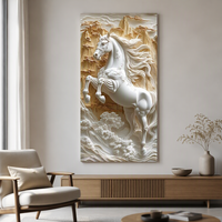Peinture Murale 3D Moderne de Luxe Cheval Blanc Or Tons Doux Saturés Mode Minimaliste Vertical en Porcelaine Cristalline pour Vente en Gros