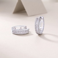 Boucles d'oreilles créoles géométriques en argent sterling 925 avec incrustation de moissanite, style Instagram, luxe léger pour femme, best-seller transfrontalier