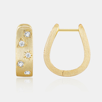 Boucles d'oreilles créoles géométriques célestes en argent sterling 925 avec moissanite pour femme, finition or brossé, moissanite couleur D VVS1, boucles d'oreilles diamant