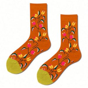 <span class=keywords><strong>Chaussettes</strong></span> florales mi-longues unisexes, style coréen, avec illustration abstraite de fleurs et motif urbain ludique, pour couples - Product Image 5