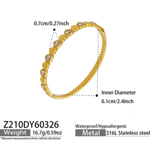 Luxury Heart 5A Zircon Bangle Stainless Steel Unique Design Stackable <b>Bracelet</b> for Ladies - Product Image 6