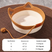 Lit pour chat en sisal tissé, rond, respirant, toutes saisons, fait main, avec coussin lavable pour chats d'intérieur