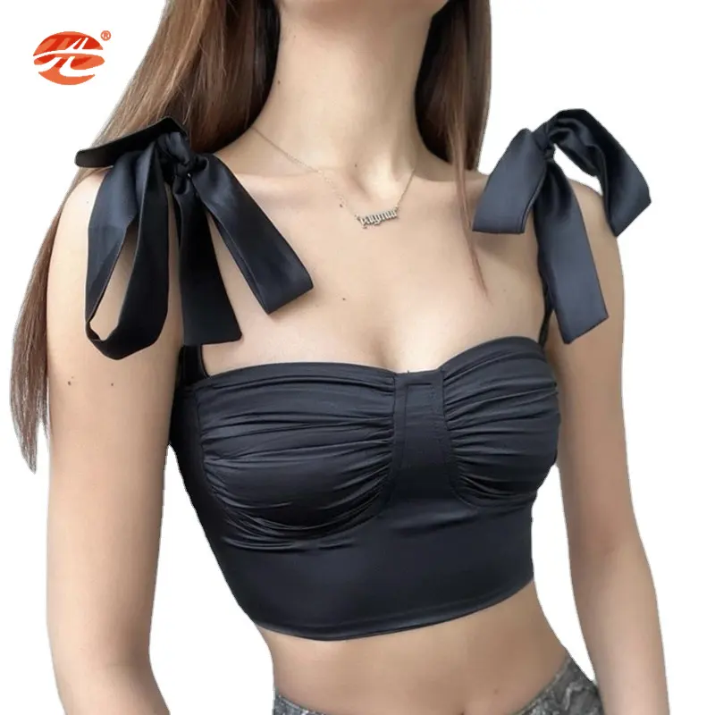 Customized Sexy Tight Ladies Club Wear Crop Top Lace-up Adjustable Bow Ties Short T-shirts for Women