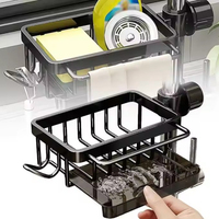 Support multifonctionnel réglable et détachable en métal pour éponge de cuisine et de salle de bain, à fixer sur robinet ou évier, compatible avec les armoires