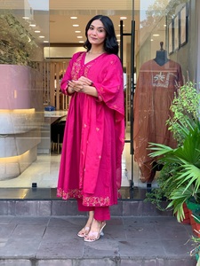Women Chanderi <b>Silk</b> <b>Kurta</b> Pant Set With Dupatta Traditional Indian Ethnic Wear Ankle-Length Loose Fit Casual Style All Seasons - Product Image 1
