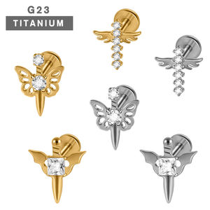 Lotus G23 Titane de qualité implantable, Labret interne à filetage épée, Clous d'oreille, Zircon, Bijoux de piercing pour Hélix et Tragus - Product Image 1