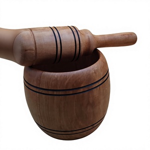 Ensemble mortier et pilon en bois naturel, artisanal, écologique, durable, de qualité alimentaire, pour moudre les épices en cuisine - Product Image 2