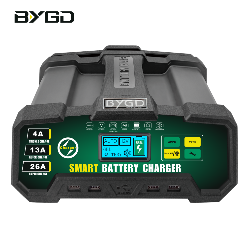 6V/<strong>12V</strong>/24V Intelligent LCD <strong>Car</strong> <strong>Battery</strong> <strong>Charger</strong> 26A Lithium <strong>Battery</strong> Identification Repair 8-Stage Charging ETL Certified <strong>Solar</strong>