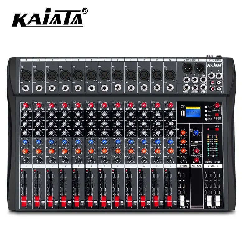 Mezclador estéreo KAIKA de 12 canales, audio digital, transmisión al aire libre, karaoke, tarjeta de sonido, mezclador de Audio en vivo