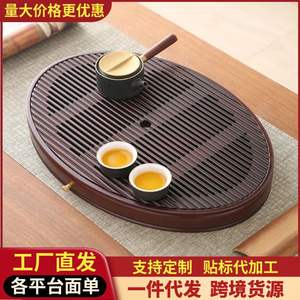 Bandeja ovalada para té con drenaje, de bambú, pequeña mesa para preparar té en seco para uso en el hogar y la oficina, tipo con almacenamiento de agua, mesa de té Kung Fu - Product Image 6