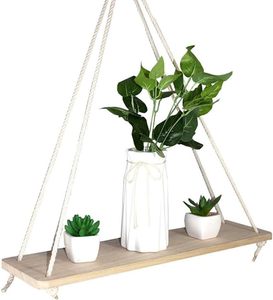 رف كتب خشبي معلق مربع الشكل للحمام وغرفة المعيشة، تصميم عصري بلون ريفي، رف تخزين للمناشف في الحمام - Product Image 1