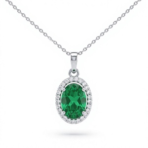 Oval <b>Emerald</b> Shape <b>Pendant</b> Necklace with Diamonds Everyday Wear Natural and Lab Grown Diamonds - Product Image 1
