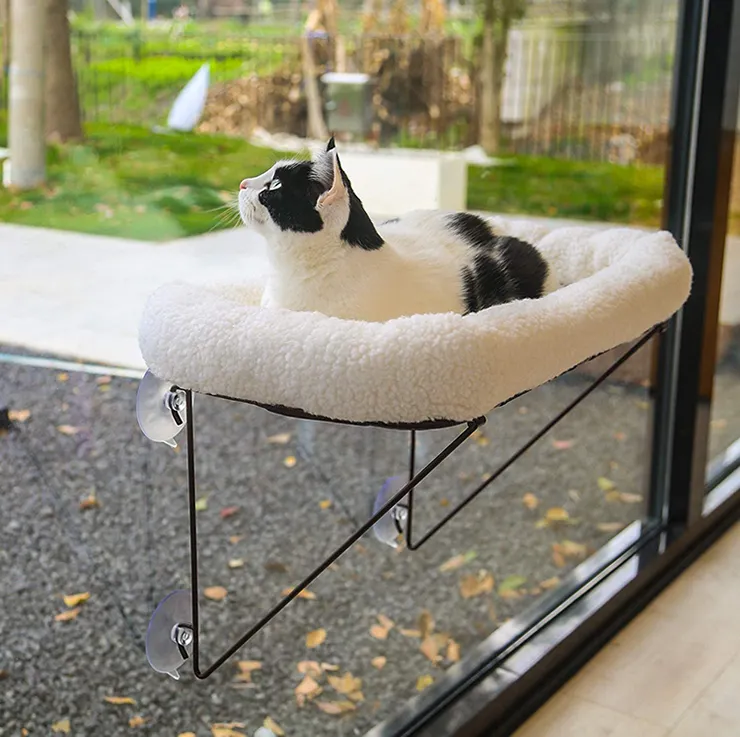 factory high quality pet cat window perch hammock hanging cute bed white boucle window wall mounted bed nest for cats