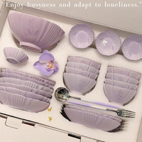 Service de table en céramique à motifs floraux violets, assiettes et bols en porcelaine fine pour la maison, les mariages et les cadeaux