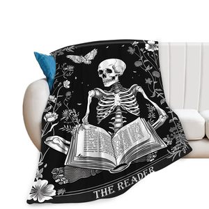 Elegant Reading Skull Flannel <b>Blanket</b> <b>Throw</b> <b>Blanket</b> Nap <b>Blanket</b> Machine Washable Fade Resistant for Winter Warmth Custom Print - Product Image 3