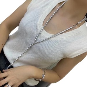 Collier en perles naturelles double couche argenté bleu-gris, rondes de 9-8 mm avec légère imperfection, couleur éblouissante, 100 % assorties, échange gratuit - Product Image 5