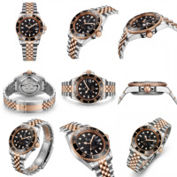 Montre de plongée de luxe pour hommes en or rose avec calendrier mécanique lumineuse Uhr personnalisé style d'affaires bracelet en acier inoxydable à faible quantité minimale de commande
