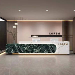 Comptoir <span class=keywords><strong>de</strong></span> réception en marbre plaqué or avec logo personnalisé, idéal pour salon <span class=keywords><strong>de</strong></span> beauté, bureau ou bar, avec éclairage LED intégré - Product Image 6