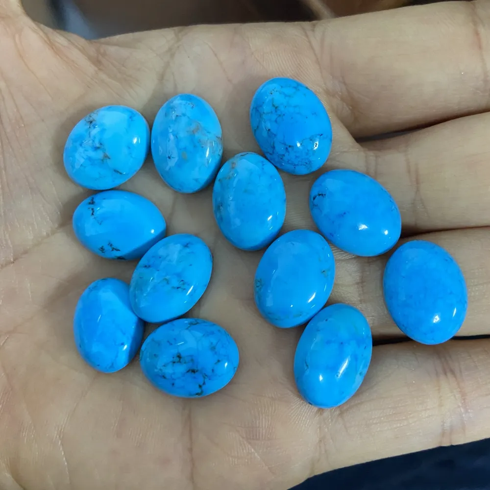 HQ permata asli cabbatu pirus biru alami Cabochons belakang datar